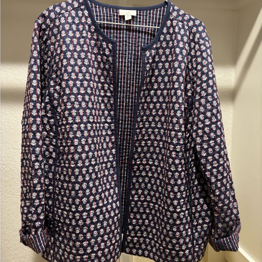 J. Jill Navy Patterned Quilted Jacket
